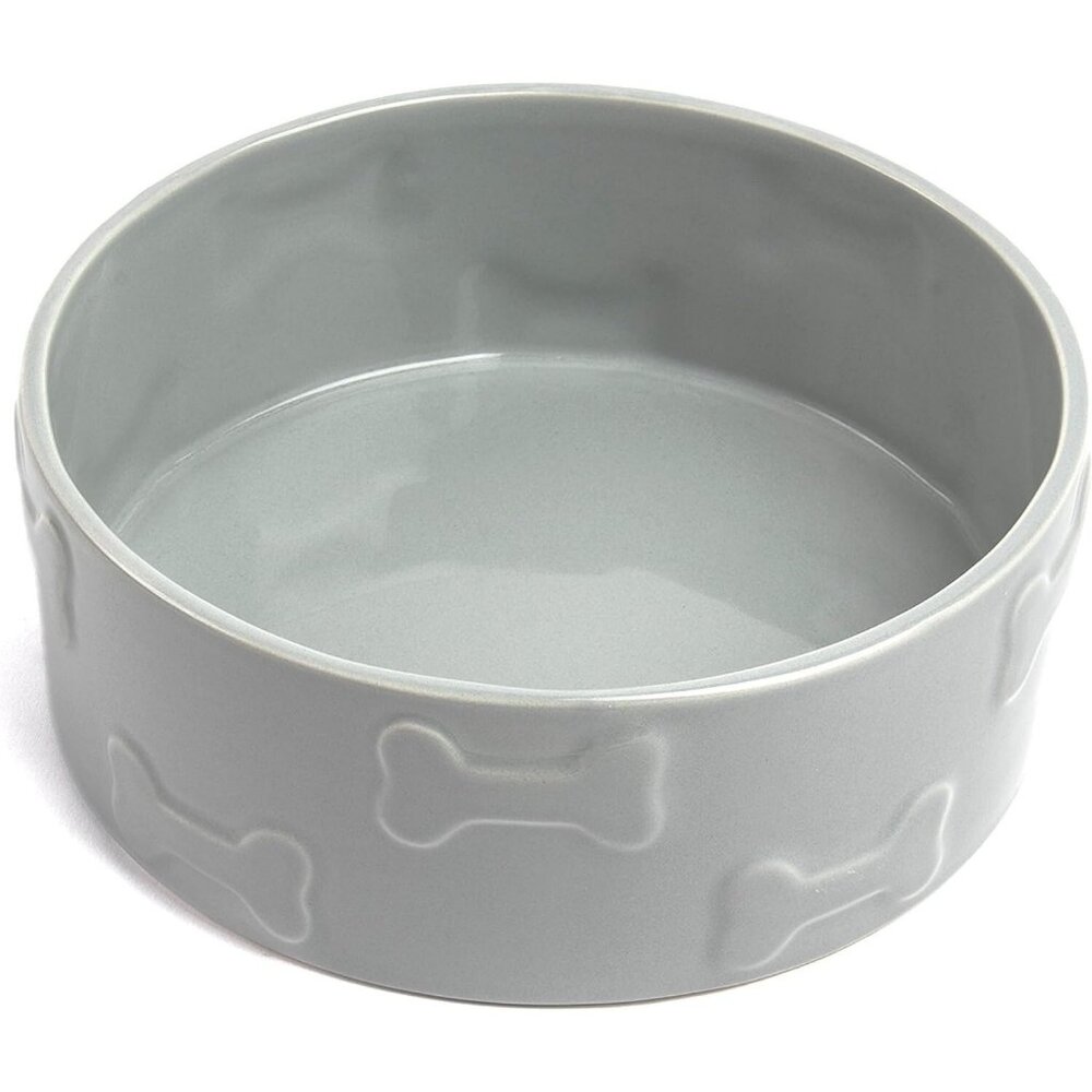 Park Life Designs Gray with Bones Medium Pet Bowl 6.25 in Diameter Ceramic 14017